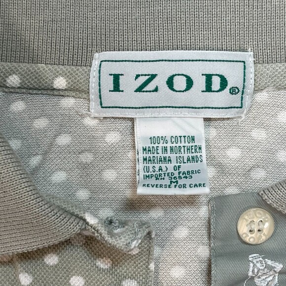 IZOD | Women's Vintage 90s Sage Polka Dot w/ Embroidery Golf Polo | Medium - Picture 6 of 6